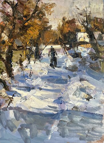 Winter Street by Yuliia Klishyna, Painting for Sale on Singulart