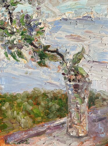 Spring Pear Branch di Yuliia Klishyna, Pittura in vendita su Singulart