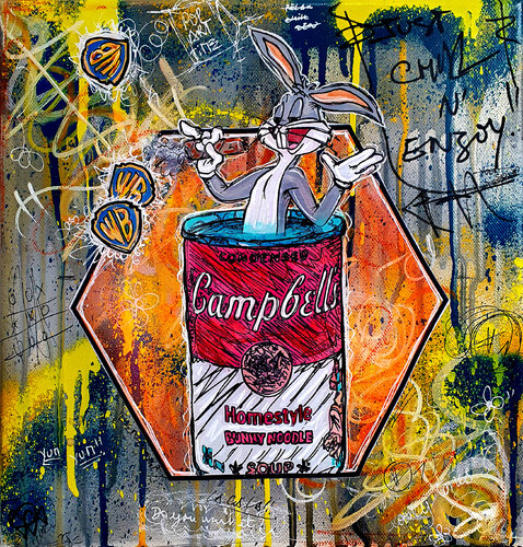 Pop Urban Bugs Bunny Soup Tableau Pop Art Coloré Campbell Soupe van Priscilla Vettese, Schilderij te koop op Singulart