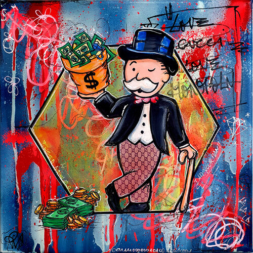 Pop Urban Mr Monopoly Gucci Tableau Street Art Graffiti Sur Toile van Priscilla Vettese, Schilderij te koop op Singulart