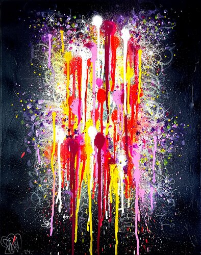 Floral Emotions - Tableau Contemporain Abstrait Fond Noir von Priscilla Vettese, Malerei kaufen auf Singulart