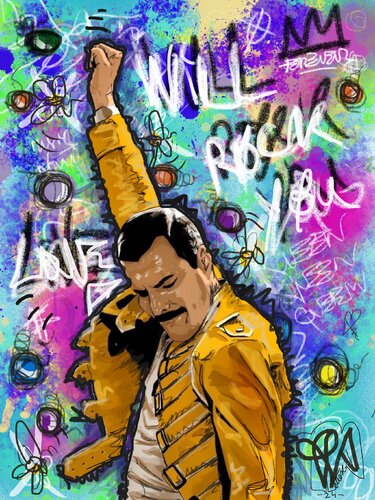 Freddie Mercury Forever - Peinture pop art numérique Queen von Priscilla Vettese, Digital kaufen auf Singulart