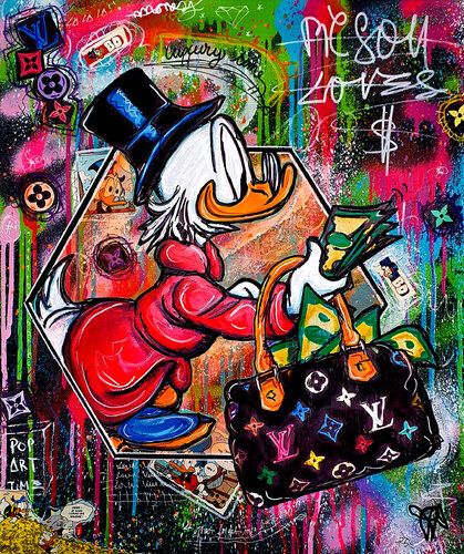Tableau Pop Art Street Art Picsou Louis Vuitton sur Lin Original van Priscilla Vettese, Schilderij te koop op Singulart