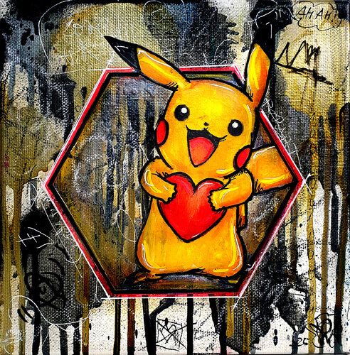 Pikachu Street Art Pop Art Sur Toile Graffiti Originale Unique van Priscilla Vettese, Schilderij te koop op Singulart