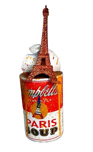 Eiffel Tower Soup Sculpture Pop Art Soupe Campbell Paris Graffiti Unique di Priscilla Vettese, Altri media in vendita su Singulart