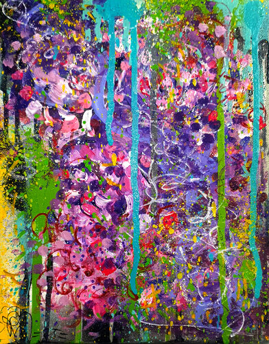 Tableau Abstrait Mauve Fleurs Unique Original Peinture Colorée de Priscilla Vettese, Pintura a la venta en Singulart
