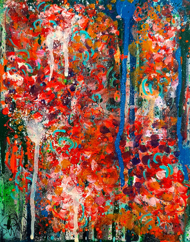 Tableau Abstrait Orange Floral Peinture Pétales Originale Unique van Priscilla Vettese, Schilderij te koop op Singulart