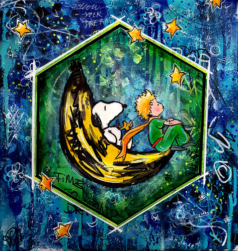 Pop Art Banane Warhol Snoopy Le Petit Prince Unique Sur Toile van Priscilla Vettese, Schilderij te koop op Singulart