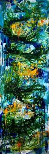 Grande Peinture Abstraite bleu vert moderne unique von Priscilla Vettese, Malerei kaufen auf Singulart