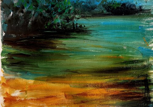 Peinture Paysage Néo Impressionniste Au Bord Du Lac Acrylique sur Toile von Priscilla Vettese, Malerei kaufen auf Singulart