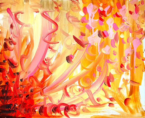 Les Vibrations de L'Amour - Tableau Abstrait Orange Beige Rose Priscilla Vettese