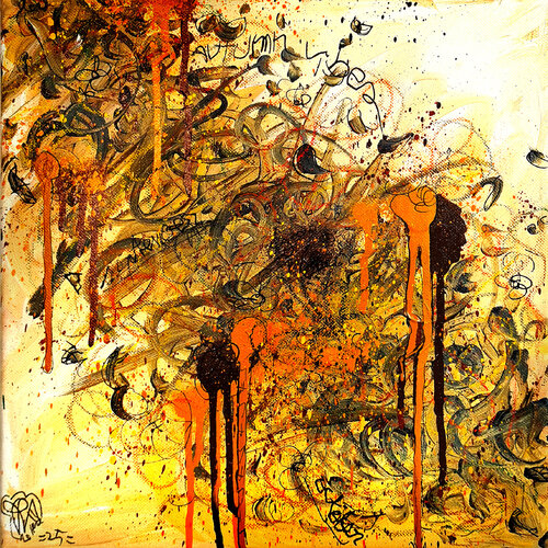 Souffle d'Automne - Tableau abstrait beige marron jaune sur toile unique van Priscilla Vettese, Schilderij te koop op Singulart