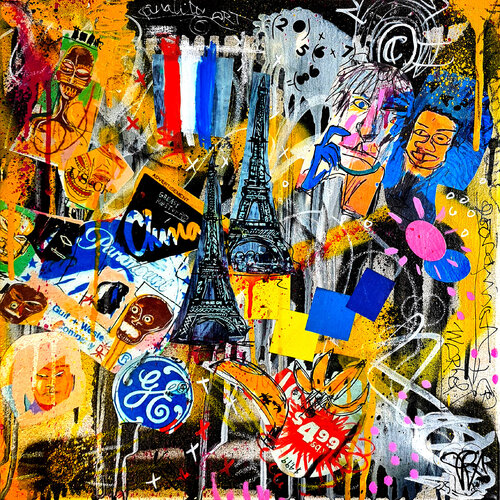 Basquiat Warhol Go To Paris Art Brut Graffiti Street Art Sur Toile von Priscilla Vettese, Malerei kaufen auf Singulart