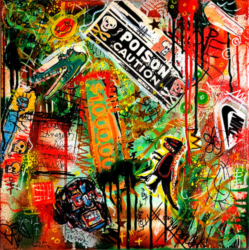 Lose Or Win Basquiat Art Brut Graffiti Street Art Sur Toile Unique di Priscilla Vettese, Pittura in vendita su Singulart
