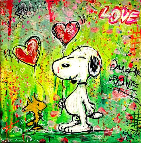 Together Forever Snoopy Woodstock - Tableau Pop Art Unique van Priscilla Vettese, Schilderij te koop op Singulart