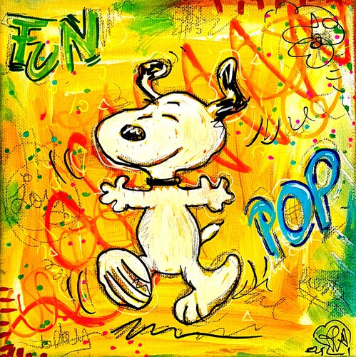 Snoopy is Happy - Tableau Snoopy Joyeux Pop Art von Priscilla Vettese, Malerei kaufen auf Singulart