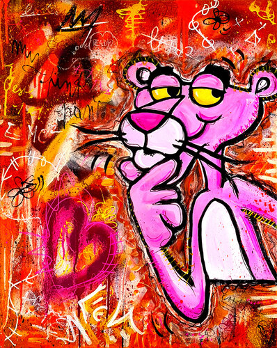 Urban Pop Pink Panther - Tableau Street Pop Art Panthère Rose Originale di Priscilla Vettese, Pittura in vendita su Singulart