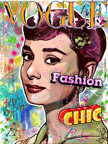 Pop Vogue Audrey - Oeuvre street pop art Audrey Hepburn Edition Originale Digitale von Priscilla Vettese, Digital kaufen auf Singulart