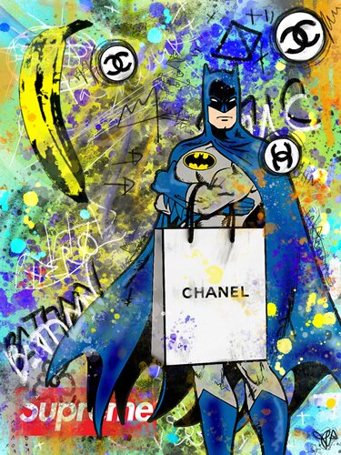 Batman Chanel toile pop street art Edition unique colorée von Priscilla Vettese, Digital kaufen auf Singulart