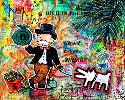 Tableau Pop Street Art Monopoly Gucci Bitcoin Haring Chic Unique by Priscilla Vettese, Painting for Sale on Singulart
