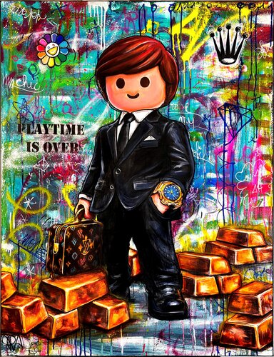 Pop Playmobil Rich ? Œuvre Pop Art et Street Art contemporain di Priscilla Vettese, Pittura in vendita su Singulart