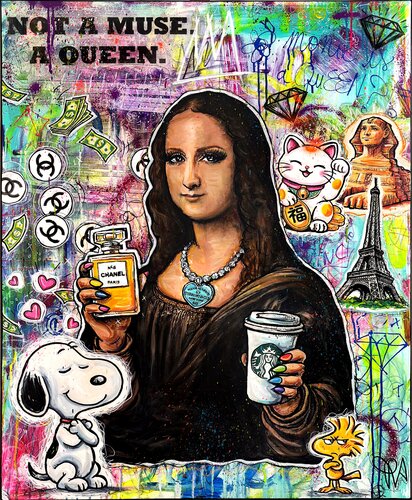 Pop Queen Mona Grande Œuvre Pop Art Street Art Colorée de Priscilla Vettese, Pintura a la venta en Singulart
