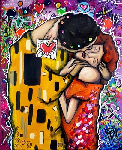 Pop Klimt Tableau Le Baiser Pop Art Unique van Priscilla Vettese, Schilderij te koop op Singulart