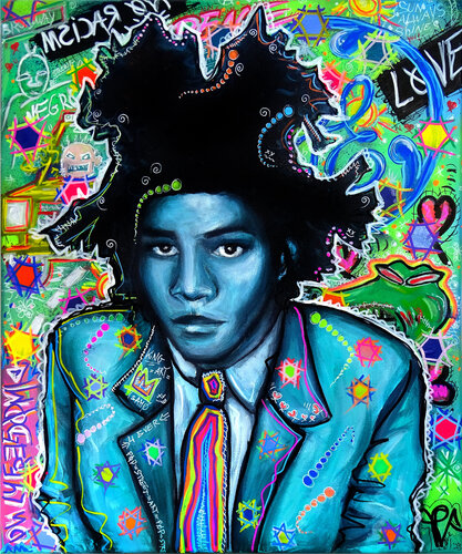 Hex Tribute to Basquiat Portrait Pop Art urbain di Priscilla Vettese, Pittura in vendita su Singulart