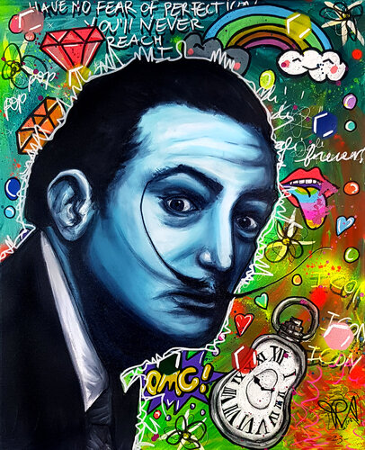Salvador Dali Pop Art Coloré Original Toile di Priscilla Vettese, Pittura in vendita su Singulart