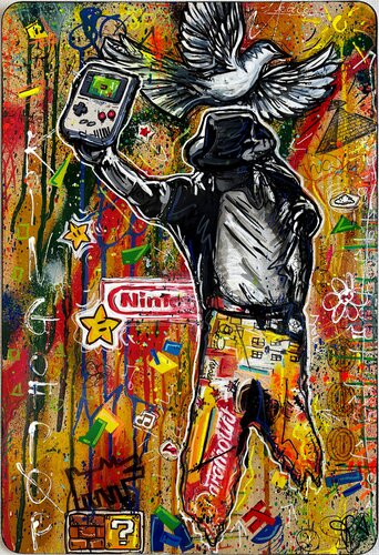 Michael Jackson Portrait pop art couleurs Tableau Original sur bambou di Priscilla Vettese, Pittura in vendita su Singulart