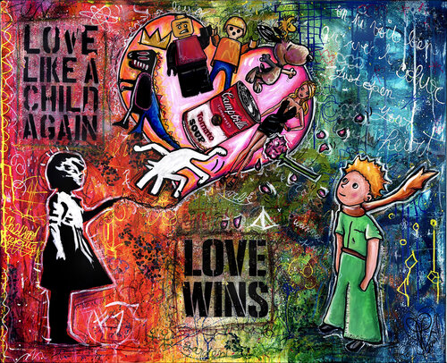 Tableau Pop Art Graffiti Petite Fille Banksy Petit Prince Coloré Amour Unique by Priscilla Vettese, Painting for Sale on Singulart