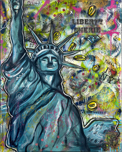 Liberty Chérie Statue of Liberty Pop Street Art Unique by Priscilla Vettese, 회화 for Sale on Singulart