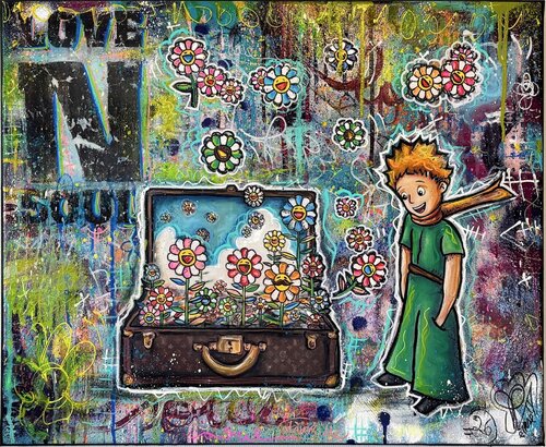 Tableau Le Petit Prince Vuitton Luxe Fleurs Pop Art Urban Unique PVettese par Priscilla Vettese, Peinture en vente sur Singulart