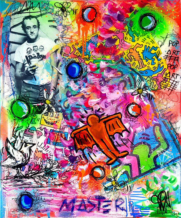 Urban Haring Tribute Pop Street Art Peinture Toile Priscilla Vettese
