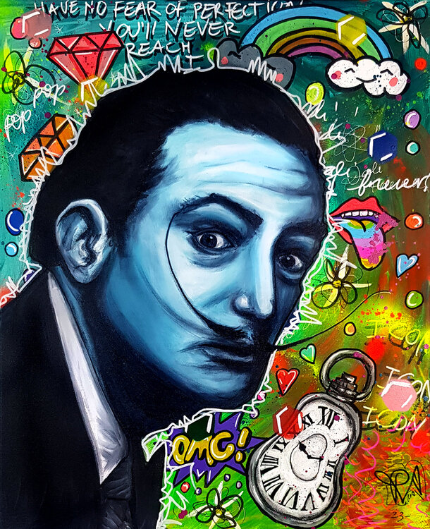 Salvador Dali Pop Art Coloré Original Toile Priscilla Vettese