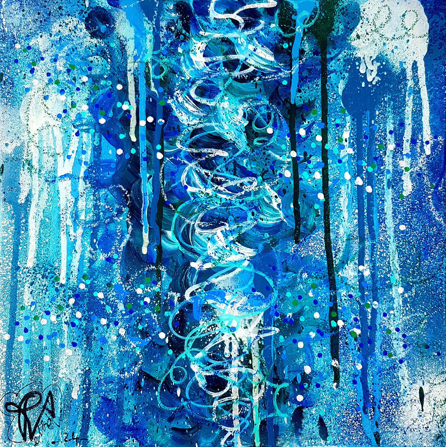 Blue Nature 2 - Tableau Abstrait Bleu Carré Priscilla Vettese