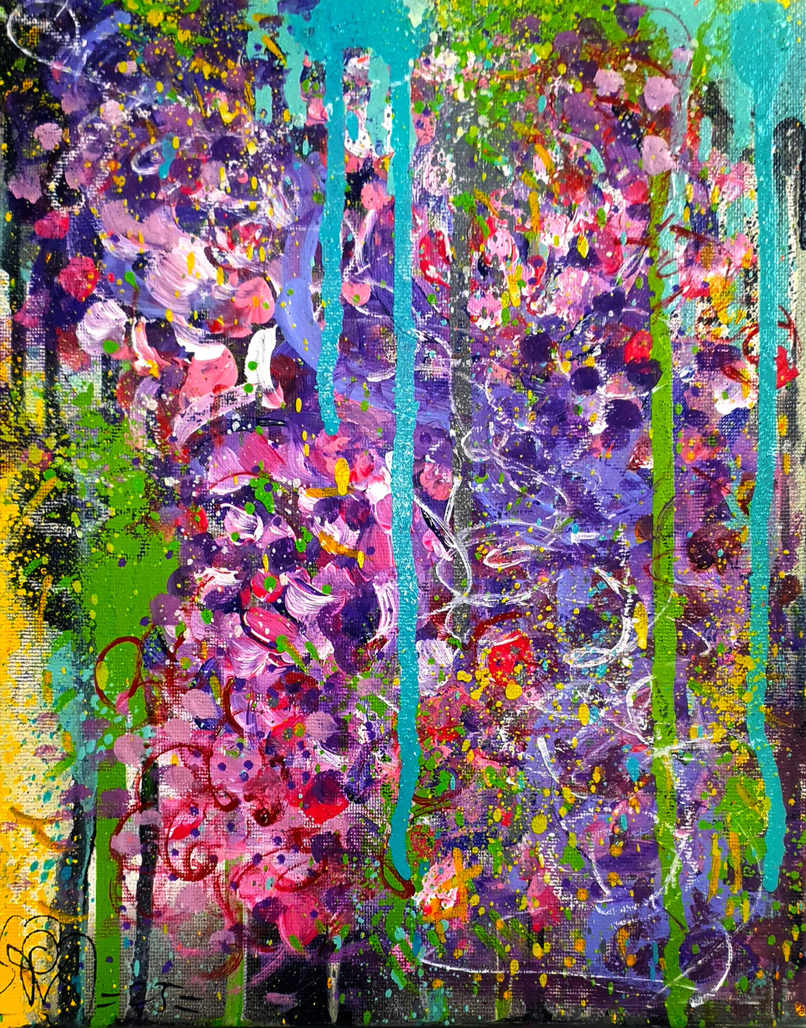 Tableau Abstrait Mauve Fleurs Unique Original Peinture Colorée Priscilla Vettese Originalgemälde zu verkaufen