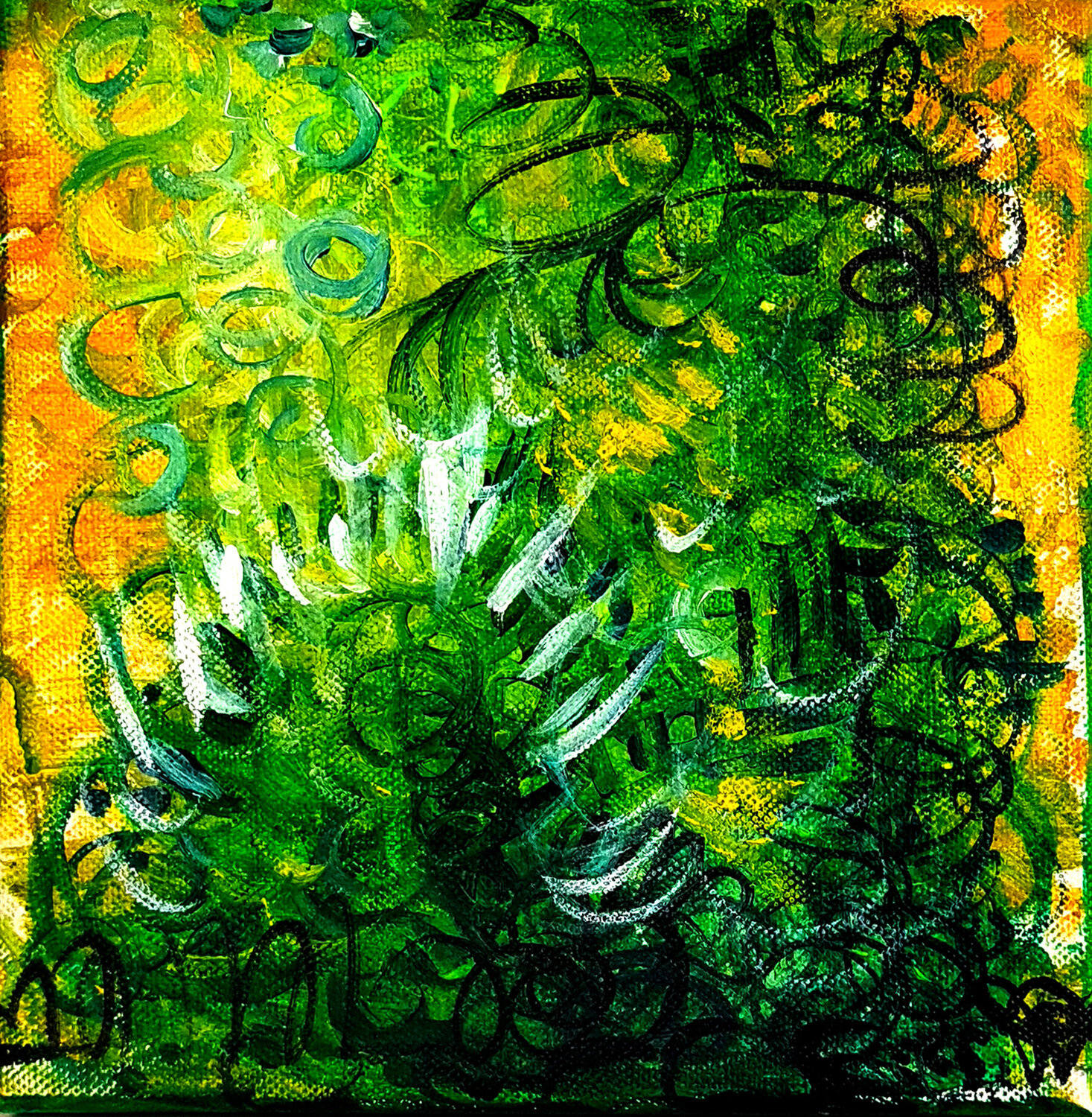 Awakening Forest- Tableau Abstrait Vert Sur Toile Unique PVettese Priscilla Vettese Originalgemälde zu verkaufen