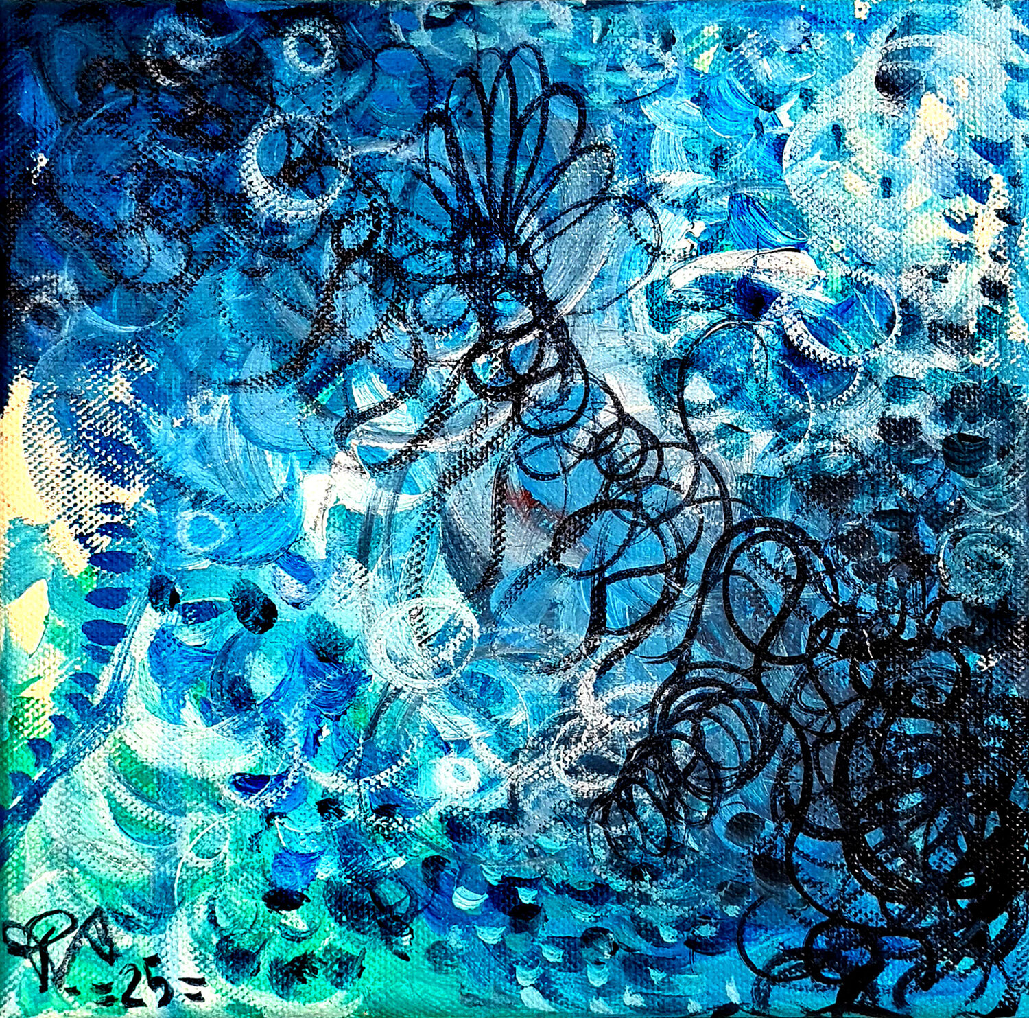 Oceans Whispers- Tableau Abstrait Bleu Ocean Original Unique PVettese Priscilla Vettese Originalgemälde zu verkaufen