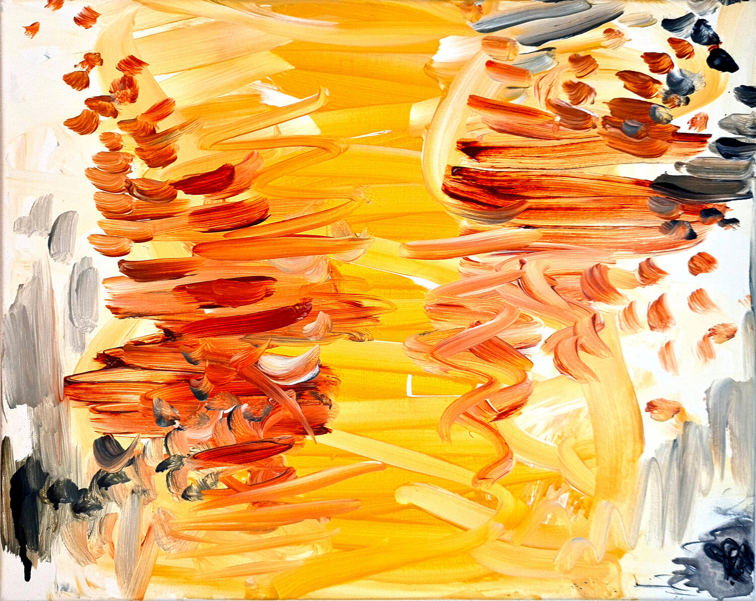 L'évidence intérieure - Tableau Jaune Orange Gris Priscilla Vettese Originalgemälde zu verkaufen
