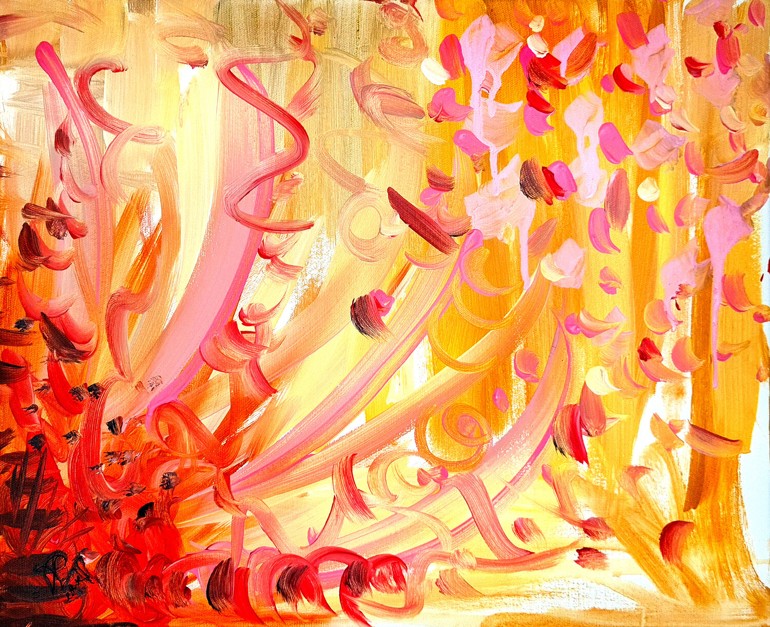 Les Vibrations de L'Amour - Tableau Abstrait Orange Beige Rose Priscilla Vettese Originalgemälde zu verkaufen