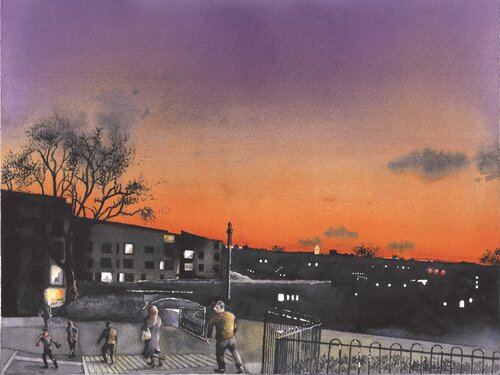 SUNSET ON STATION HILL... BURY St EDMUNDS von Stephen Alpe, Malerei kaufen auf Singulart