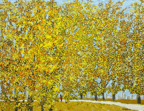 Beyond the yellow autumn forest de lee yong wook, Pintura a la venta en Singulart