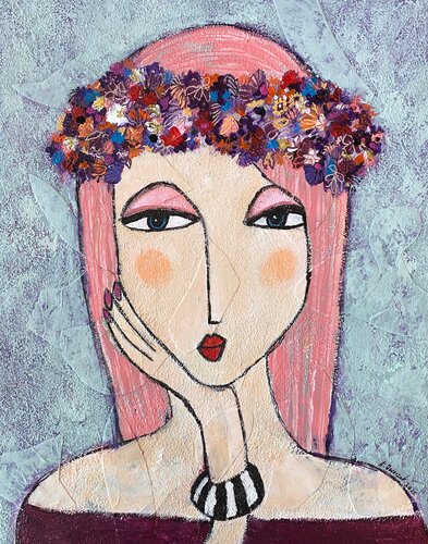 Flowers & Stripes par Adriane Dworzak, Peinture en vente sur Singulart