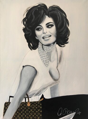 Sophia Loren mit Louis Vuitton Tasche by Marion Possler, Painting for Sale on Singulart