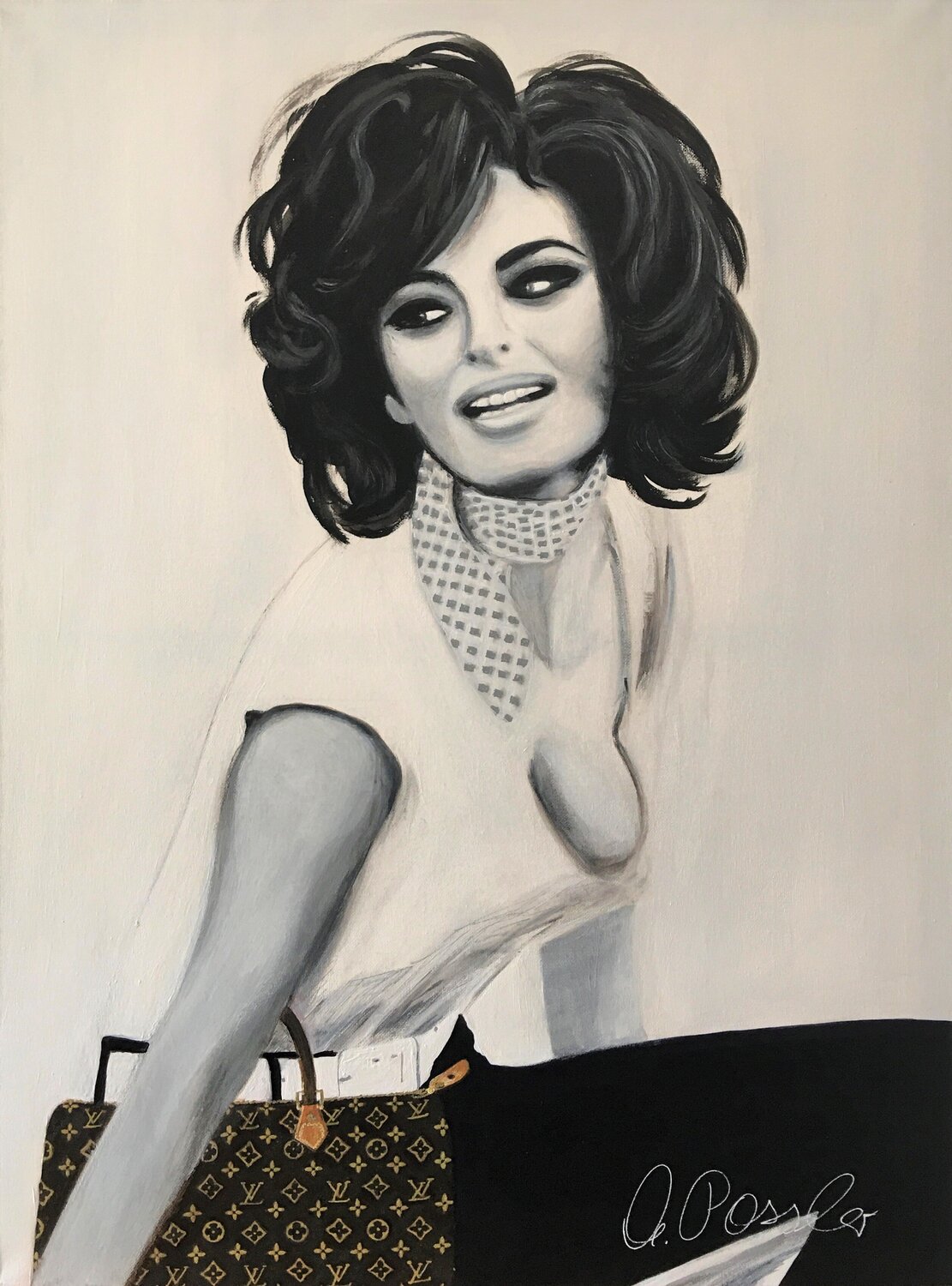 Sophia Loren mit Louis Vuitton Tasche Marion Possler Originalgemälde zu verkaufen