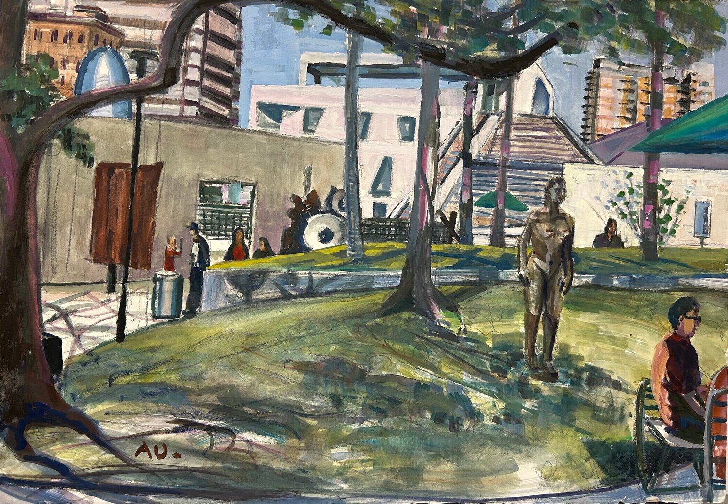 MFAH Sculpture Garden. Gassell view Arthur Deatly Originalgemälde zu verkaufen