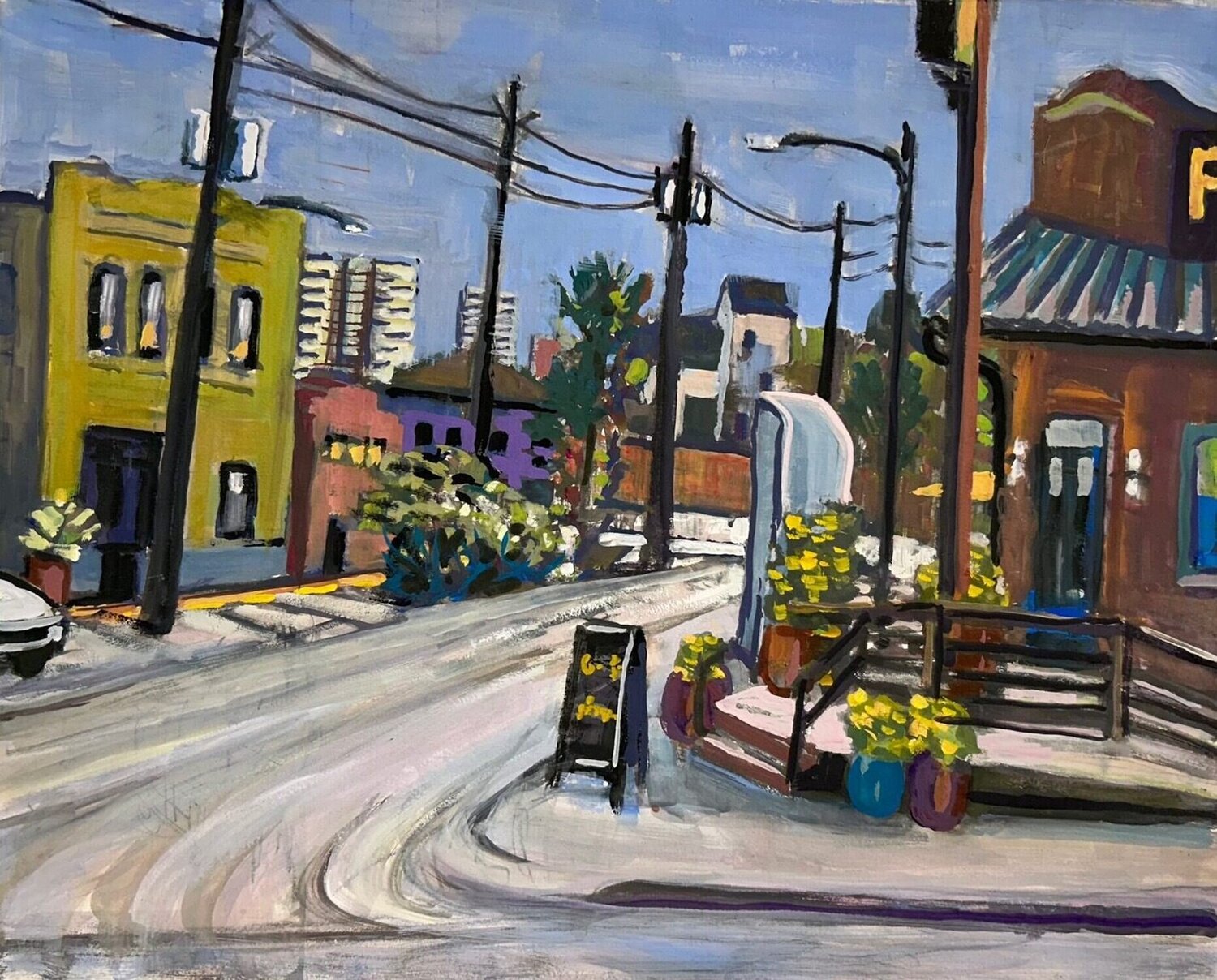 Pacific Street looking towards Downtown Arthur Deatly Dipinto originale in vendita