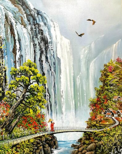 CASCADE DU BOUT DU MONDE von Violette LE GALLOU, Malerei kaufen auf Singulart