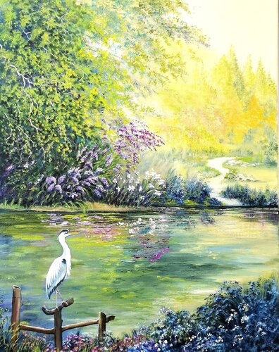 HERON AU BORD DE LA RIVIERE van Violette LE GALLOU, Schilderij te koop op Singulart